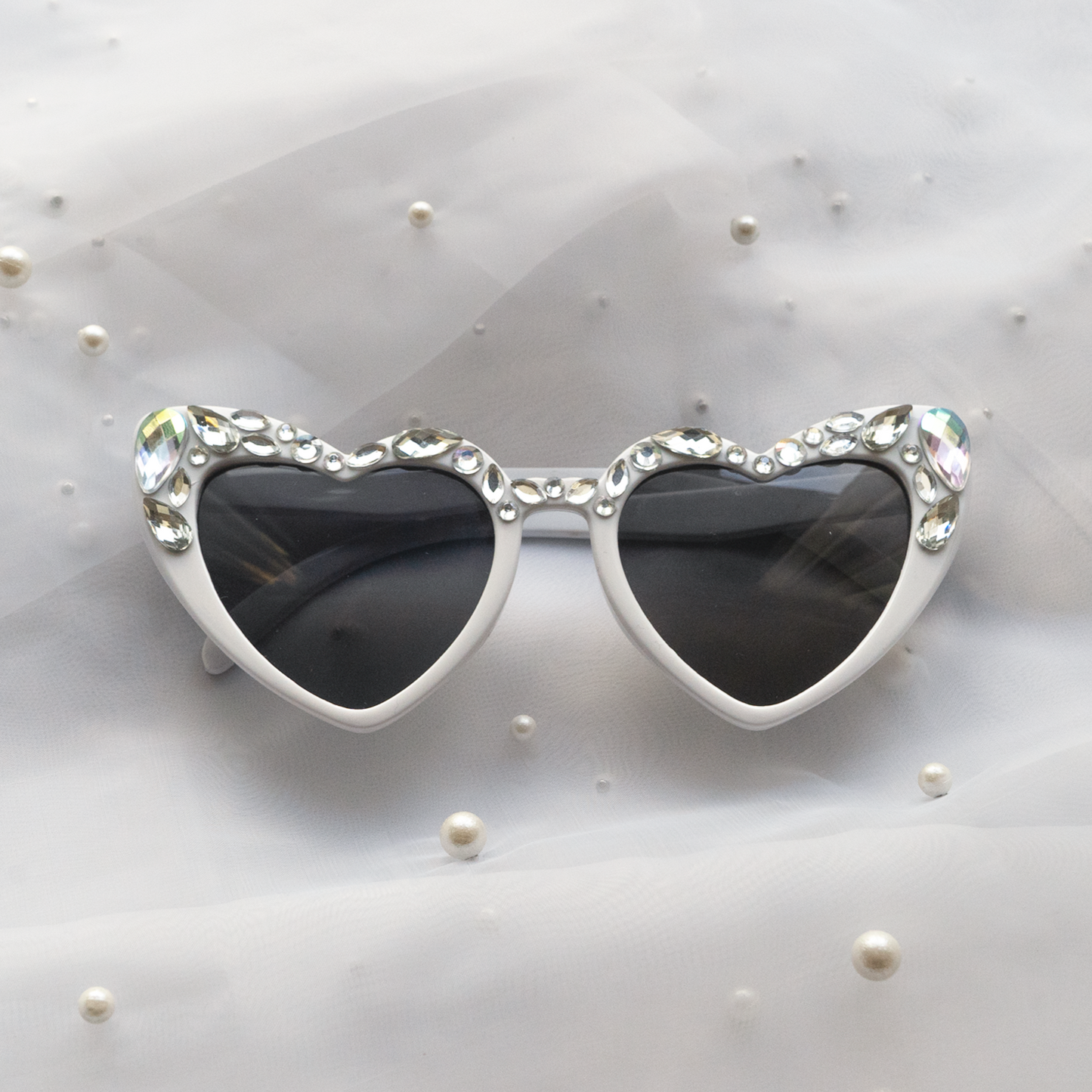 Rhinestone White Heart Glasses