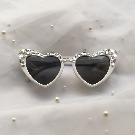 Rhinestone White Heart Glasses