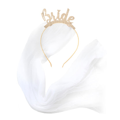 Glitter Bride headband with veil- Rose Gold