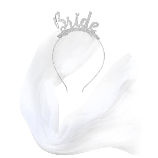 Glitter Bride headband with veil- Silver