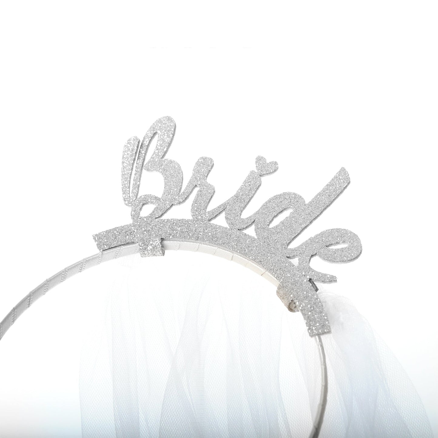 Glitter Bride headband with veil- Silver