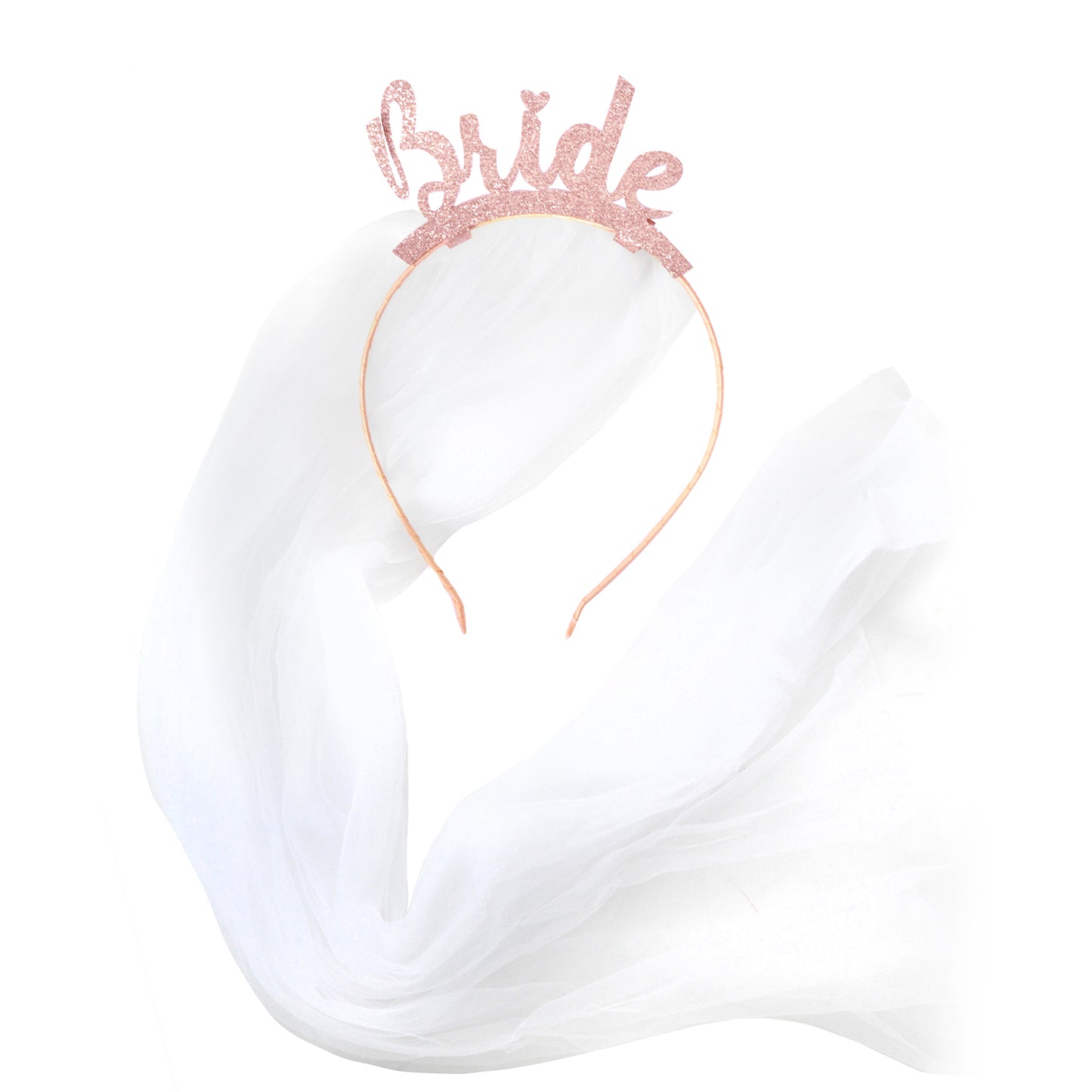 Glitter Bride headband with veil- Rose Gold