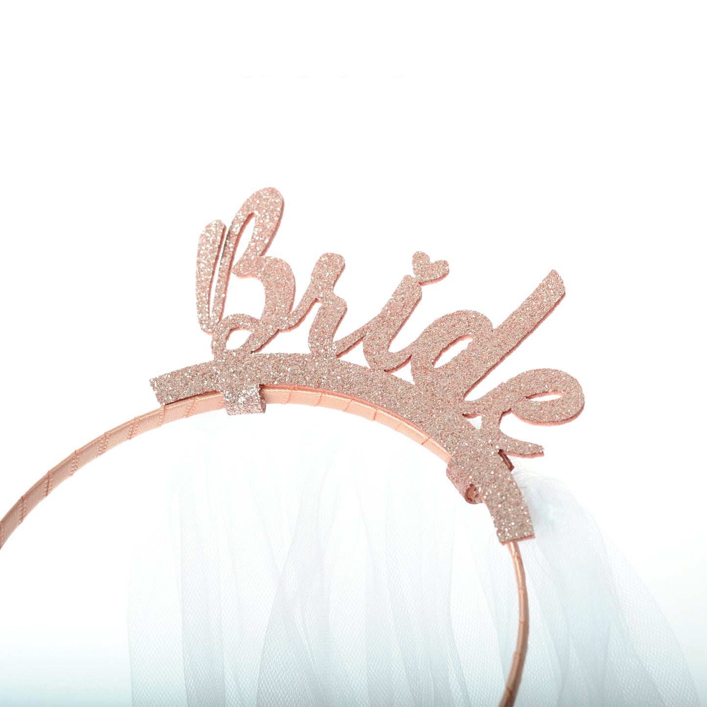 Glitter Bride headband with veil- Rose Gold